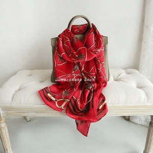 品质品牌本命年酒红色丝巾围巾，纯桑蚕丝真丝女披肩长款16姆米