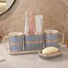 陶瓷洗漱四件套北欧式创意，家用浴室用品托盘，牙刷杯卫浴漱口杯套装