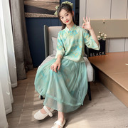 女童江南水乡夏季汉服，2023儿童高级国风套裙，儿童中式盘扣套装