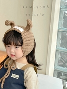 儿童发带韩版秋冬手工毛线帽子可爱超萌护耳针织卡通兔耳宝宝发饰