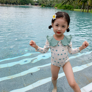 儿童泳衣女童长袖小公主韩国ins连体洋气婴幼儿小中童女孩游泳衣