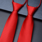 大红色领带男女士拉链式正装，结婚新郎婚礼手打款免打结易拉得西装