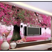 欧式简约3d立体壁画客厅，沙发电视背景墙，壁纸卧室温馨浪漫粉色墙纸