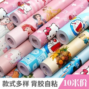 环保自粘hellokitty猫儿童房墙纸，卡通贴纸家具翻新壁纸卧室温馨