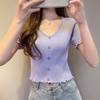 短袖女2024年夏紫色(夏紫色)露脐薄款纯色，针织衫韩版女装冰丝t恤上衣