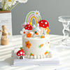 森系可爱胡萝卜小兔子蛋糕，装饰摆件红色小蘑菇，兔宝宝周岁生日插件