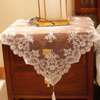 欧式简约刺绣白色蕾丝方形桌布床头柜微波炉空调盖巾装饰巾新中式