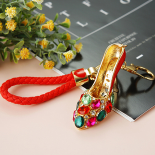 韩国创意可爱水钻彩色，高跟鞋汽车钥匙扣女包挂饰，挂件简约钥匙链圈
