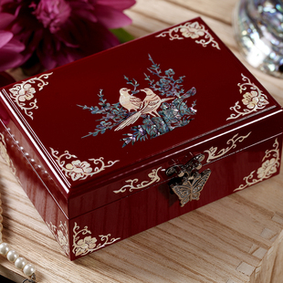 螺钿漆器饰品收纳首饰盒小实木质，盒子简约复古中式情人节结婚礼物
