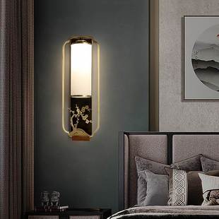 全铜新中式壁灯客厅电视背景墙灯卧室床头灯现代中国风书房楼梯灯