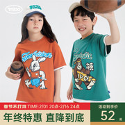 mipo儿童复古假两件t恤男童女童全棉，短袖趣味上衣夏装新
