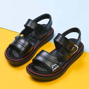 儿童凉鞋男童2024韩版中大童夏季防滑真皮学生软底小孩沙滩鞋