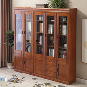 实木书柜现代中式组合2345门储物柜书房书橱带玻璃靠墙柜子书架