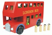 幼儿童木制公交车伦敦双层巴士车宝宝木质玩具车大巴汽车模型玩具