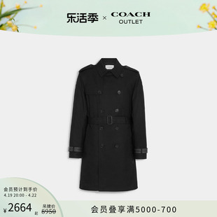 COACH/蔻驰奥莱男士黑色时尚翻领风衣舒适休闲外套