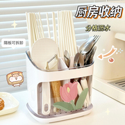 筷子收纳盒厨房餐具沥水置物架家用免打孔勺子创意筷笼筷托收纳架