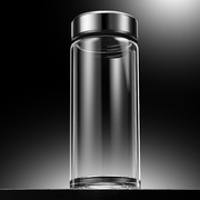 单层玻璃杯男士透明高档大容量加厚水杯，带盖家用便携办公泡茶杯子