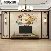 新中式壁纸背景o墙电视墙，壁布客厅大气凰发影鸟墙牡丹花视凤