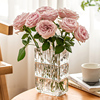 花瓶摆件客厅插花网红方形，水养鲜花玫瑰玄关餐桌水晶玻璃高级感小