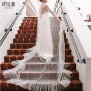 欧美新娘婚纱简约荷叶边头纱 小众设计款单层拖尾纱 V181
