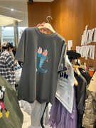 韩国东大门2024夏季dohwaji手绘卡通靴子小猫灰色，短袖t恤