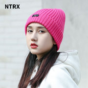 NTRX 粉色毛线帽女秋冬可爱情侣糖果色针织帽大头围甜美时尚嘻哈