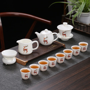 白瓷羊脂玉功夫茶具陶瓷器，日式简约泡茶壶盖碗，茶杯整套装家用高端