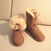 2022羊皮毛一体雪地靴中筒女系带两穿澳洲雪地，鞋东北羊毛靴子