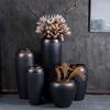 景德镇陶瓷器花瓶摆件客厅插花落地陶罐现代简约欧式装饰品黑金色