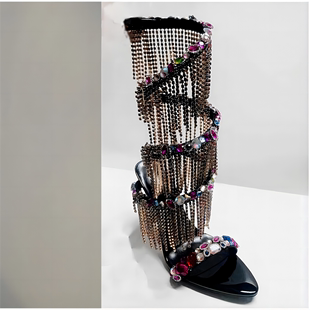 欧美外贸彩色宝石流苏，靴露趾水钻蛇形，环绕凉靴波西米亚民族风凉鞋