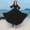 黑色沙滩裙2024长，雪纺连衣裙显瘦遮肉波西米亚长裙夏季到脚踝