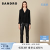SANDRO Outlet女装法式荷叶花边V领桑蚕丝黑色长袖衬衫SFPTO00227