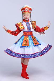少数民族少儿童蒙族舞蹈裙袍幼儿园，蒙古服六一表演出服装女童