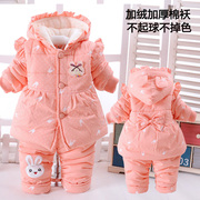 小女童装秋冬套装，0-1-2-3岁女宝宝婴幼儿，冬天加绒加厚棉袄衣服