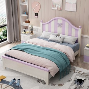 儿童床1.5米女孩单人床卧室公主，床欧式粉红色儿童房家具组合套装