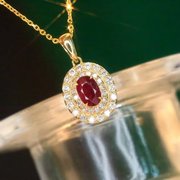 18K金女镶嵌南非高品质钻石0.5克拉天然红宝石项链真金真钻送证书