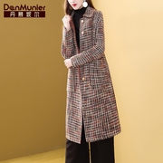 丹慕妮尔羊毛大衣女，冬装年流行粗花呢格子，毛呢外套中长款