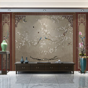 新中式花鸟电视背景墙壁纸3D立体墙纸客厅卧室壁画无纺布影视墙布