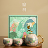 珐琅彩国潮孔雀功夫茶具，一壶两杯家用泡茶壶，陶瓷小套装泡茶器喝茶