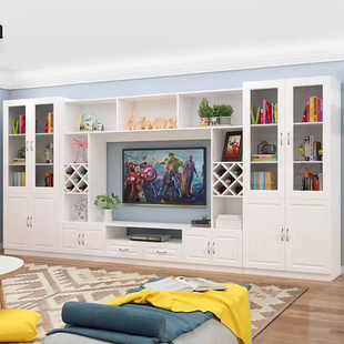 现代简约实木电视，背景柜书柜酒柜储物柜一体式多功能电视柜定制
