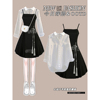 黑色吊带连衣裙女春季2024收腰设计感搭配白色长袖衬衫两件套