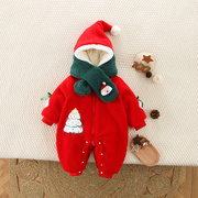 婴儿衣服冬季连体衣男女宝宝冬装，加绒加厚外出棉服，满月圣诞爬爬服