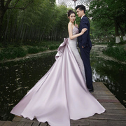 影楼主题服装外景情侣写真，拍照礼服中式园林风粉紫色鱼尾婚纱
