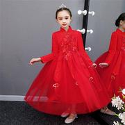 加绒女童秋冬装礼服，长裙儿童小孩蓬蓬纱裙，连衣裙红色演出公主