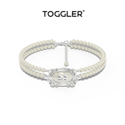 toggler嘟嘟系列椭圆贝母，镶宝石高级双层珍珠项链，毛衣链秋冬女