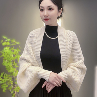 韩版纯色2023密织开衫，长袖披肩外搭高端女士外套时尚洋气高档