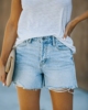 夏季欧美风速卖通蓝色磨破毛边开叉弹力休闲牛仔短裤热裤女Jeans