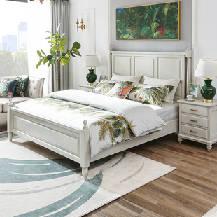 美式轻奢全实木床高级灰带高箱储物简约现代主卧双人床1.5/1.8米