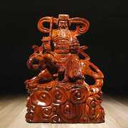 花梨木雕武财神赵公明骑虎神像摆件家居，五路财神爷红木雕刻工艺品