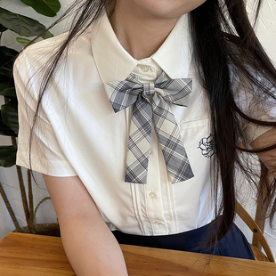 ()jk领结女衬衫，学院风飘带格子水手服，学士服领花蝴蝶结领带